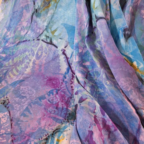 6 Yd Fabric - Vintage Chiffon Voile Tulle Lavenders Aqua Abstract Print 6ydx59in - Picture 3 of 13